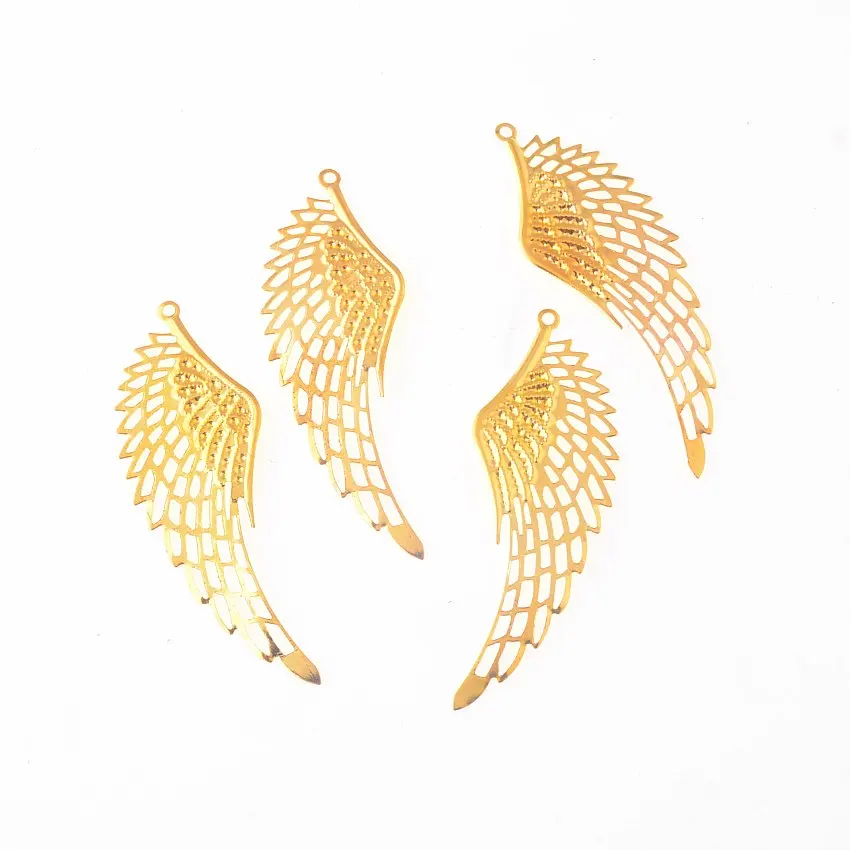 Free shipping Retail 10Pcs Gold Tone Filigree Wing Wraps Connectors Metal Crafts Decoration DIY Findings Connectors 2.4x7cm