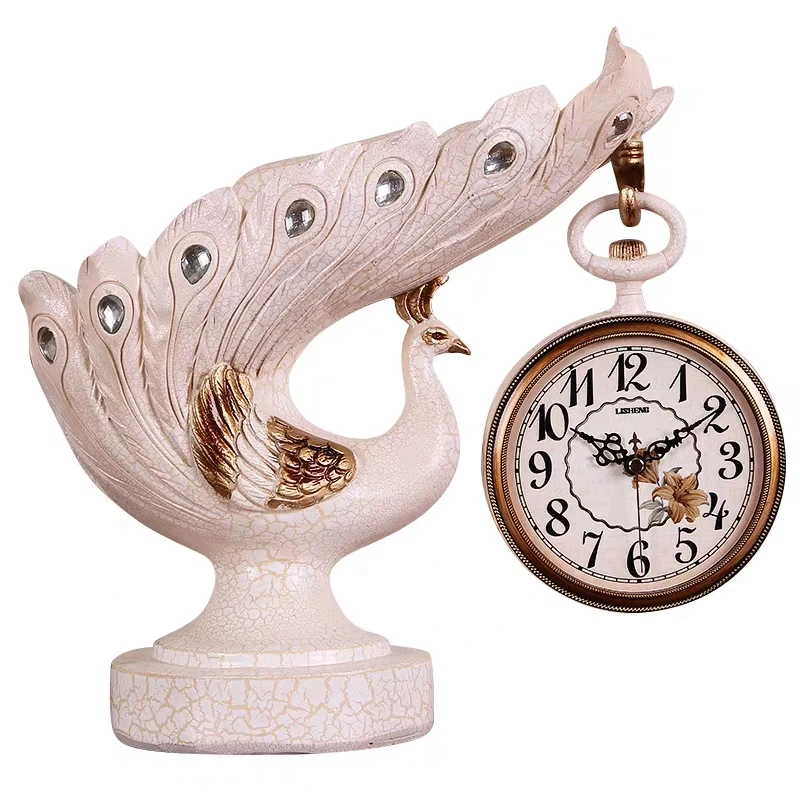 European Red Wine Frame Peacock Personality Art Clock Living Room Decoration Fashion Home Decoration Restaurant Clock