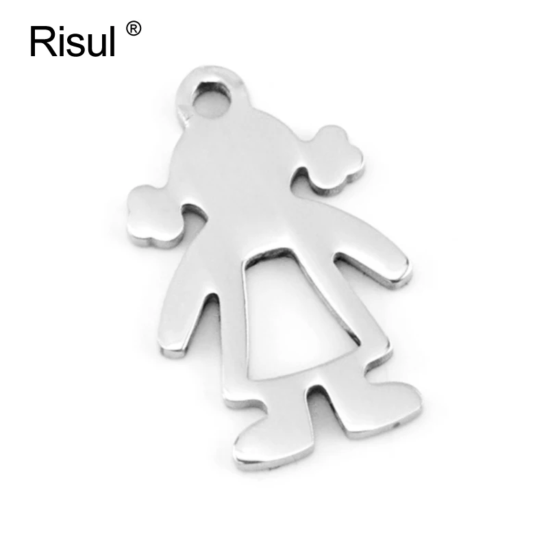 Risul small Girl charm Silver tone Sweet Dolls DIY choker bracelets making parts mirror polish Stainless steel pendant 100pcs