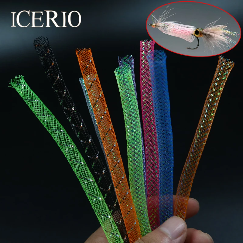 ICERIO 2M/Pack 8mm Wielokolorowy holograficzny Tinsel Mylar Mesh Tube Braid Tube Fly Tying Minnow Body Flash Material