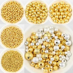 JHNBY Gold Plated Matte Metal bead 3/4/6/8/10MM Charms Round Copper Spacer Loose beads for Jewelry bracelet necklace making DIY