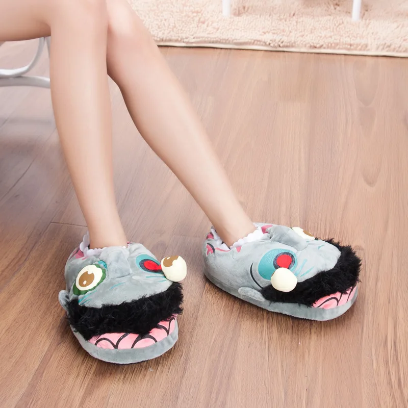 FAYUEKEY New Winter Home Cartoon Halloween Scary Zombies Slippers Lovers Cotton Covered Back Heel Warm Floor\\Indoor Flat Shoes