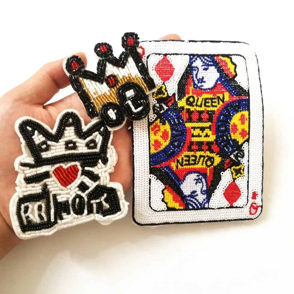 Crown beaded poker sequins patch vintage embroidered applique fashion clothing decoration sew on patch accessories Motif patch