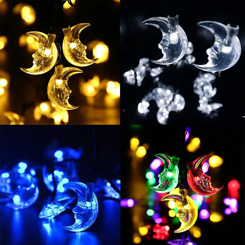 Tira de luces Led solares con forma de luna, lámpara de iluminación decorativa con Sensor impermeable, para exteriores, jardín, boda, fiesta de Navidad, 30 Led