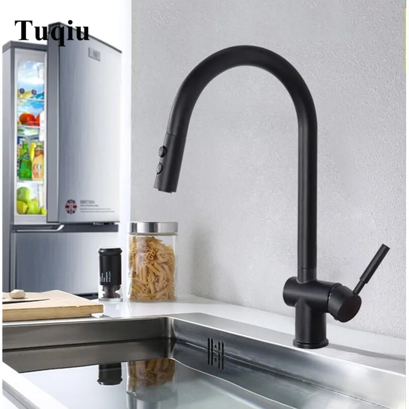 

Blacken Brass Kitchen Faucet Pull out Side Sprayer Dual Spout Single Handle Mixer Tap Sink Faucet 360 Rotation Kitchen Faucets