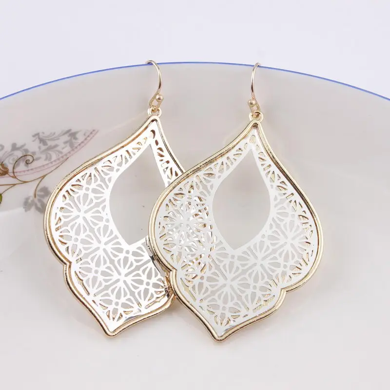 Fashion Brand Jewelry Cut Out Quatrefoil Magnolia Teardrop Filigree Morocco Dangle Drop Statement Earrings for Women