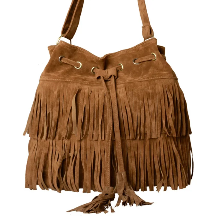 Bolsos 2015 Faux Wildleder Fringe Quaste Frauen Schulter Tasche Messenger Tasche Vintage Stil Mädchen Umhängetasche Mujer Bolso Flecos