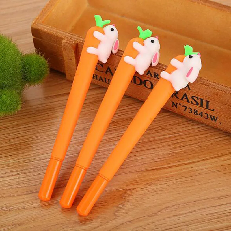 

New Korean Fashion Animal Image Game Creative White Rabbit Love Carrot Student Black Neutral Office Pen Signature Pen Stationery