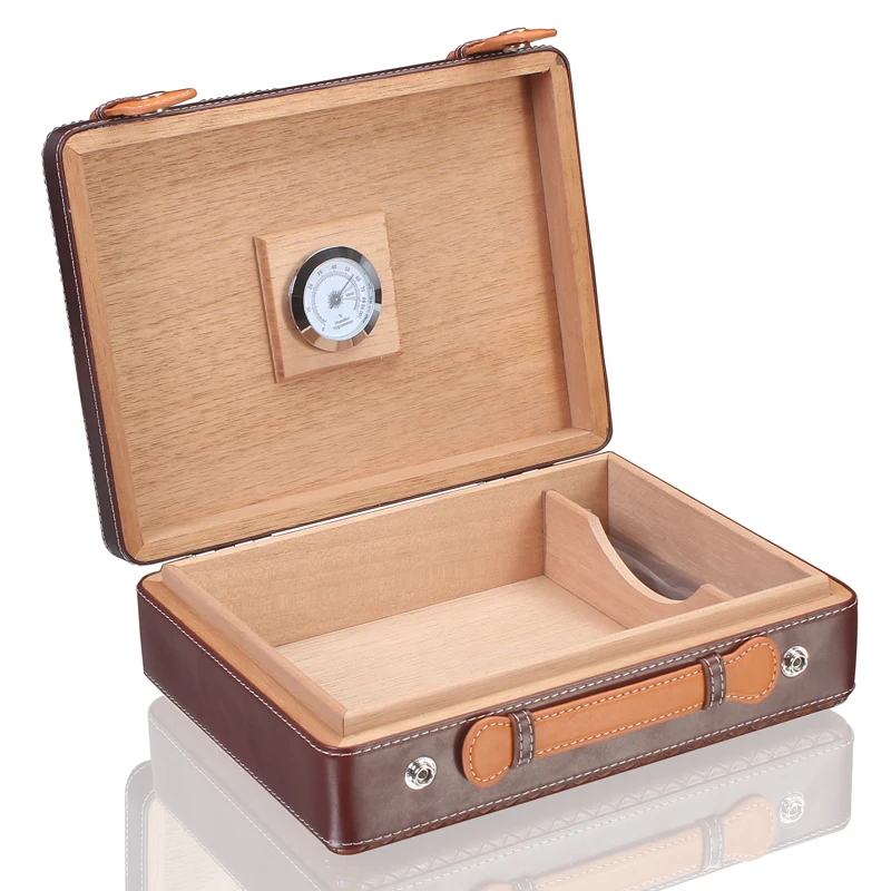 Imagem -04 - Humidor de Charuto de Viagem Luxfo Caixa de Charuto de Madeira de Cedro Espanhol com Higrômetro e Umidificador para Charutos Cohiba