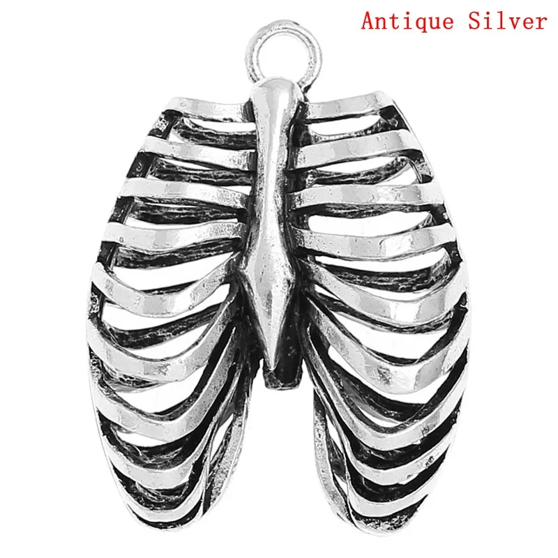 Doreen Box-Pingente De Gaiola De Costela Anatômica Humana, Charme, Cor Prata, Quente, 4cm x 3cm,3PCs (B32360)