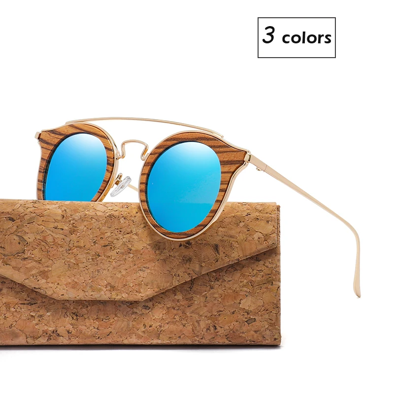 New Product Wood Round Sunglasses Women/Men Wooden Sun Glass Polarized Lens With Case NC001