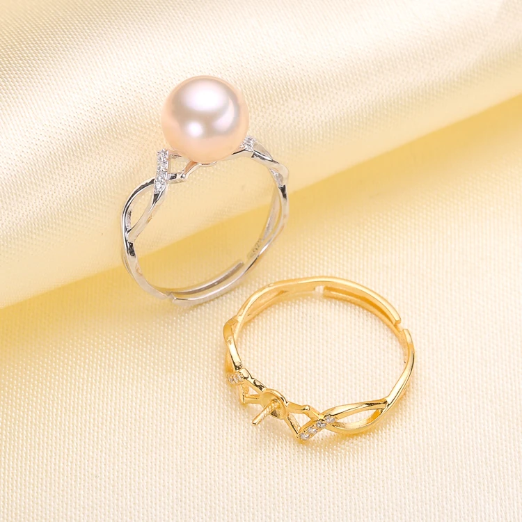 Fashion Design Open Adjustable Pearl Rings Holder S925 Sterling Silver Rings Jewelry Settings DIY Accessory Silver&Gold 3Pieces