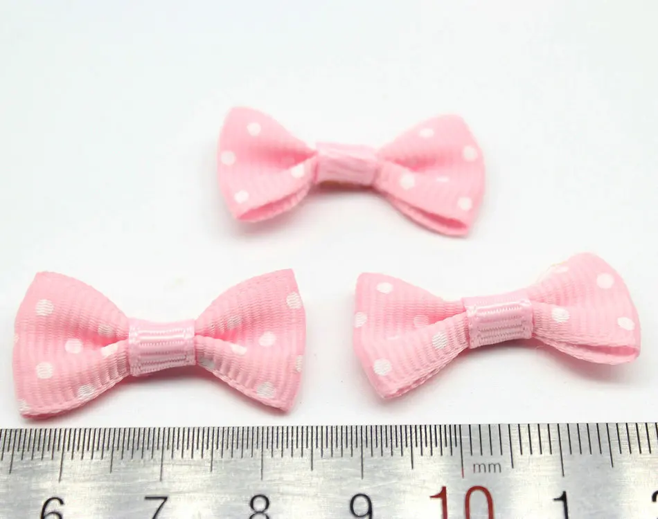 

400pcs 30mm small Pink Polka Dot Fairy Kei Bow Ties Grosgrain Ribbon Bow Applique Kawaii Bows Pink Hair Bowties Jewellery DIY