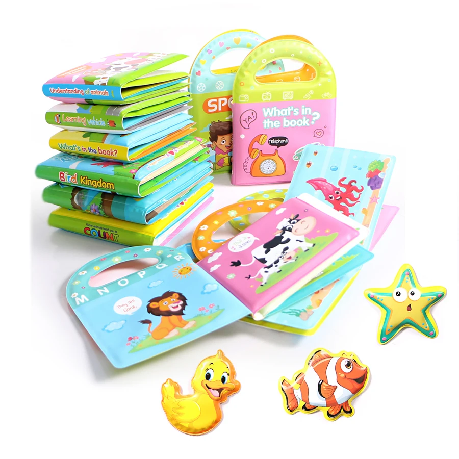 Livros de banho para bebês, educação, brinquedos flutuantes, livro de eva à prova d'água com apito de bb, brinquedos de desenhos de animais