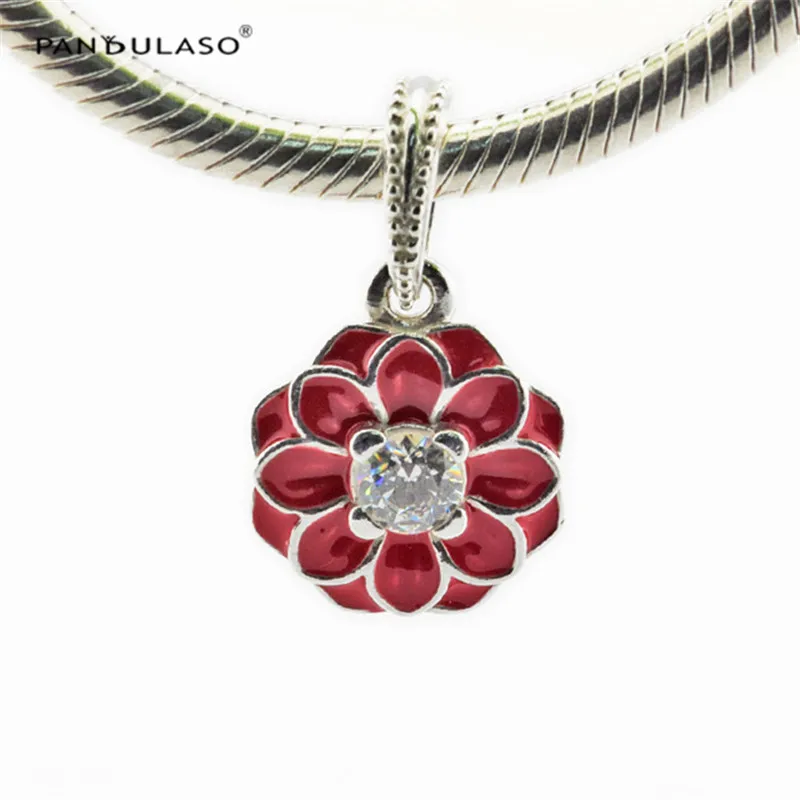 

Red Dangle Blooming Dahlia Beads For Jewelry Making Fit Charm 925 Silver Original Bracelets Woman DIY Silver Beads