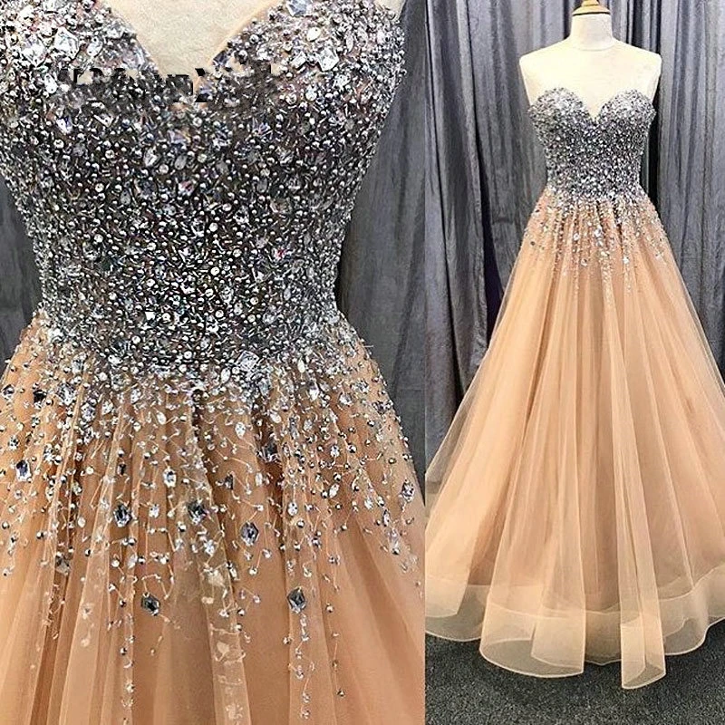 

Luxury Prom Dress 2024 Long Tulle Dress Beading Crystal Champagne vestidos de gala Sweetheart Off Shoulder Evening Party Gowns