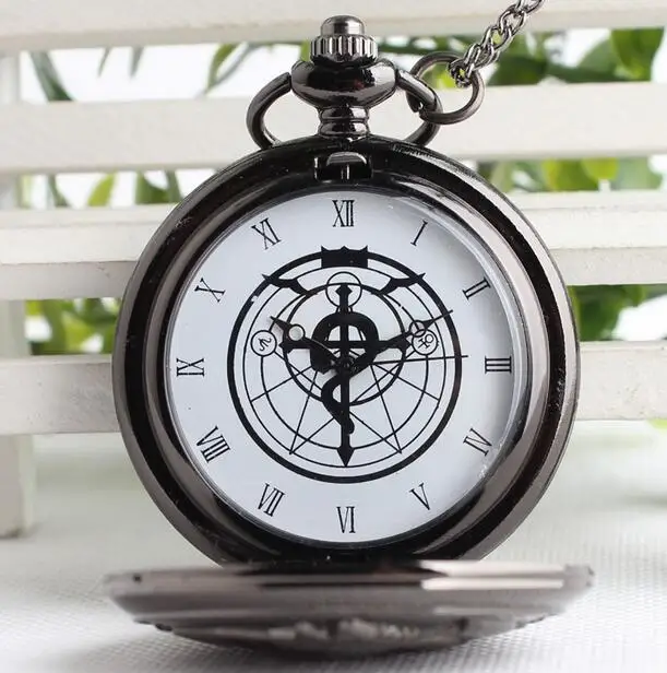 New Dark Tone Fullmental Alchemist Pocket Watch Cosplay Edward Elric With Chain Anime Boys Gift PP584