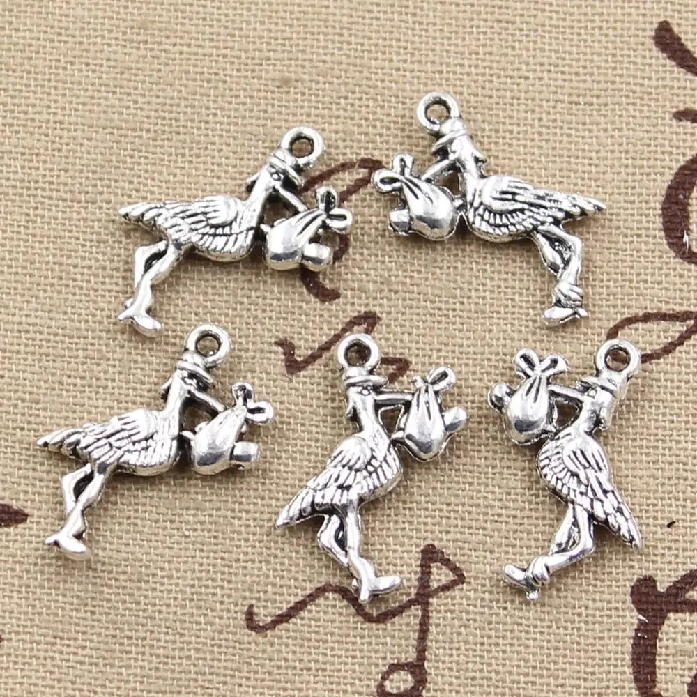 12pcs Charms Stork Baby Bird 23x18mm Antique Making Pendant fit,Vintage Tibetan Bronze Silver color,DIY Handmade Jewelry