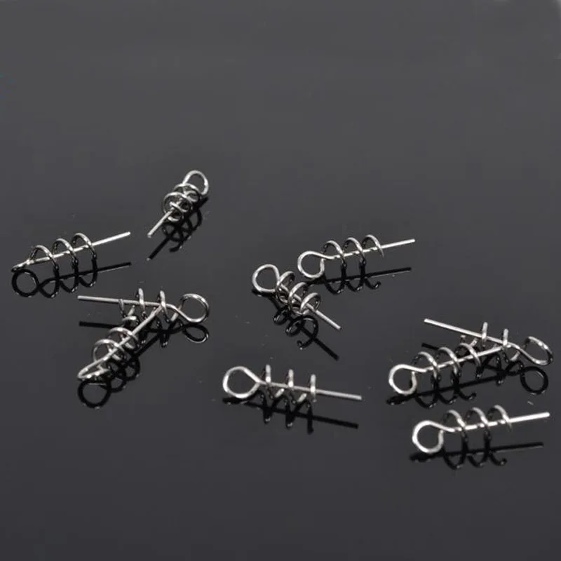 100/200PCS Fishing Hook Connector Soft Bait Spring Centering Pins Fixed Latch Needle Spring Twist Crank Lock For Soft Lure