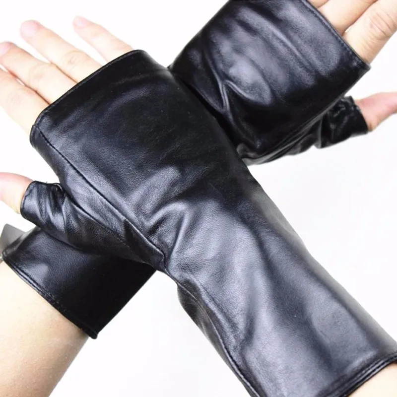 Long Sheepskin Half Finger Gloves Women\'s Leather Car Driving Men\'s Outdoor Motorcycle Riding Fingerless Sun Protection