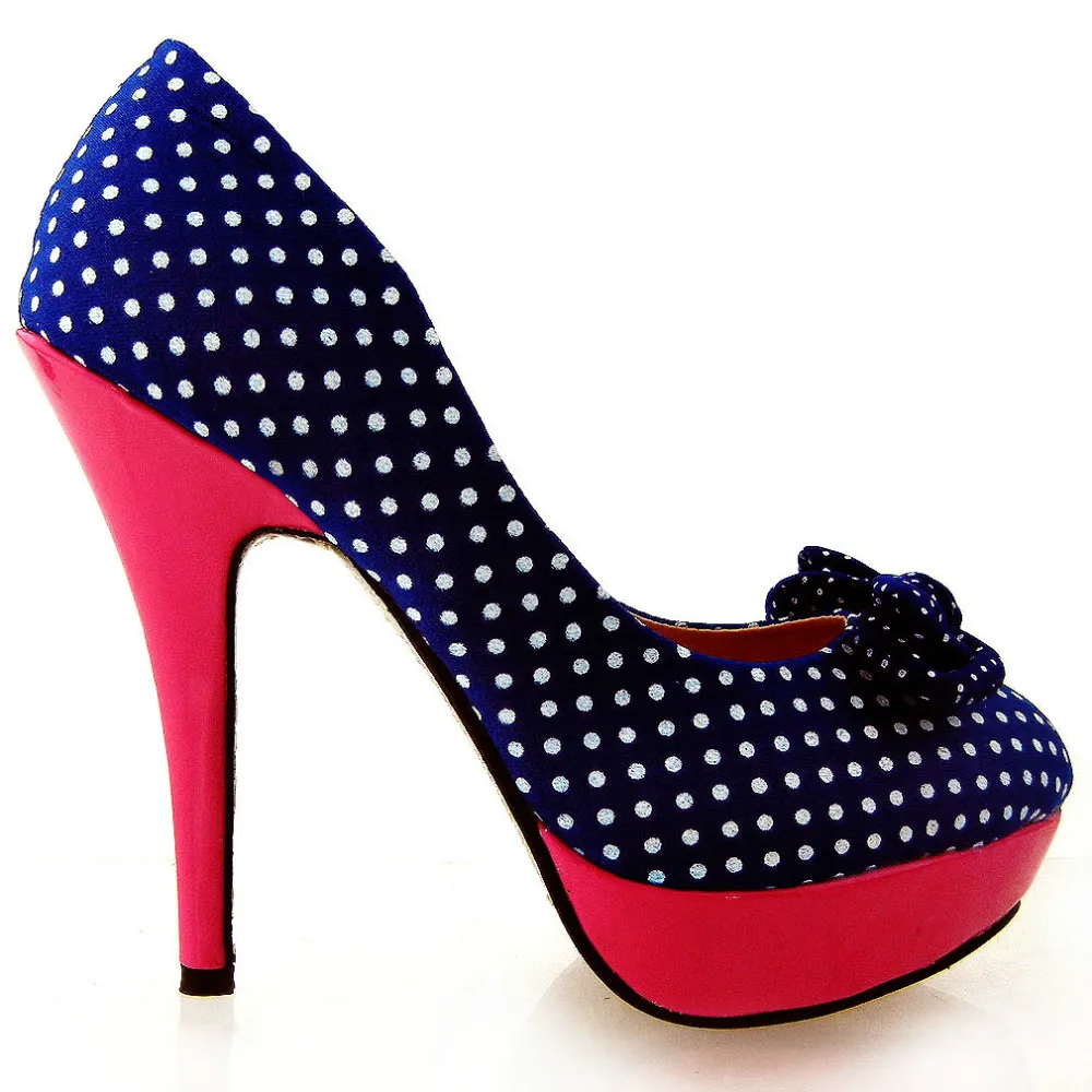 LF30426 Womens Fashion Polka Dots Bow High Heel Platform Stiletto Club/Party Pumps Shoes