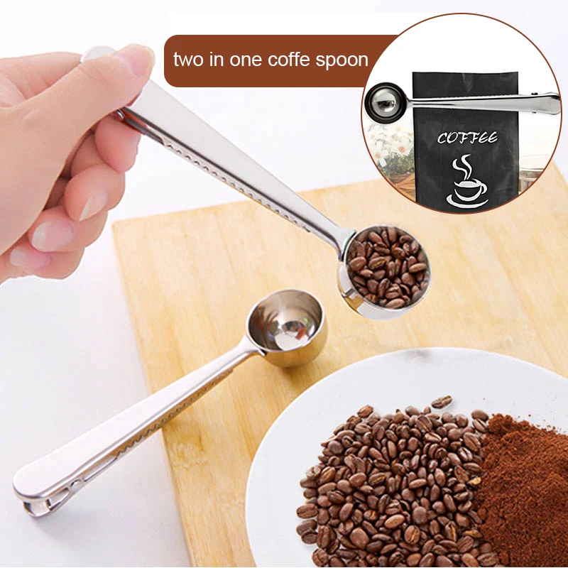 Konco Stainless Steel Coffee Spoon with Bag clips Coffee Tea Scoop 2-in-1 Measuring Scooper Kitchen Supplies