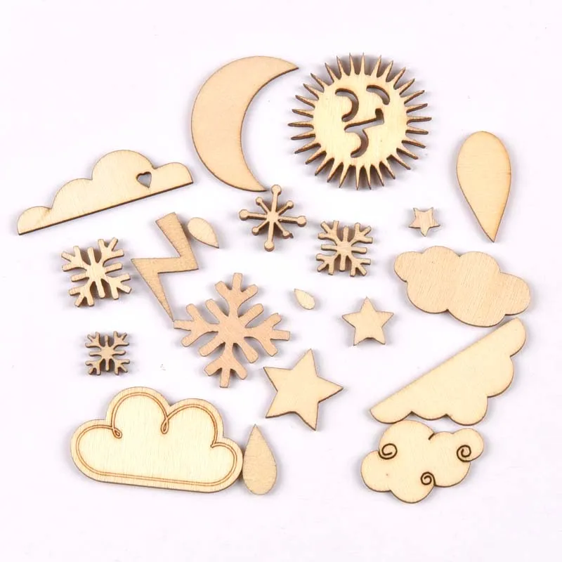 20Pcs/set Wood Handicraft sun/snow/rain DIY Wooden Crafts Scrapbookings Accessories Embellishment decorations 10-30mm MT1930