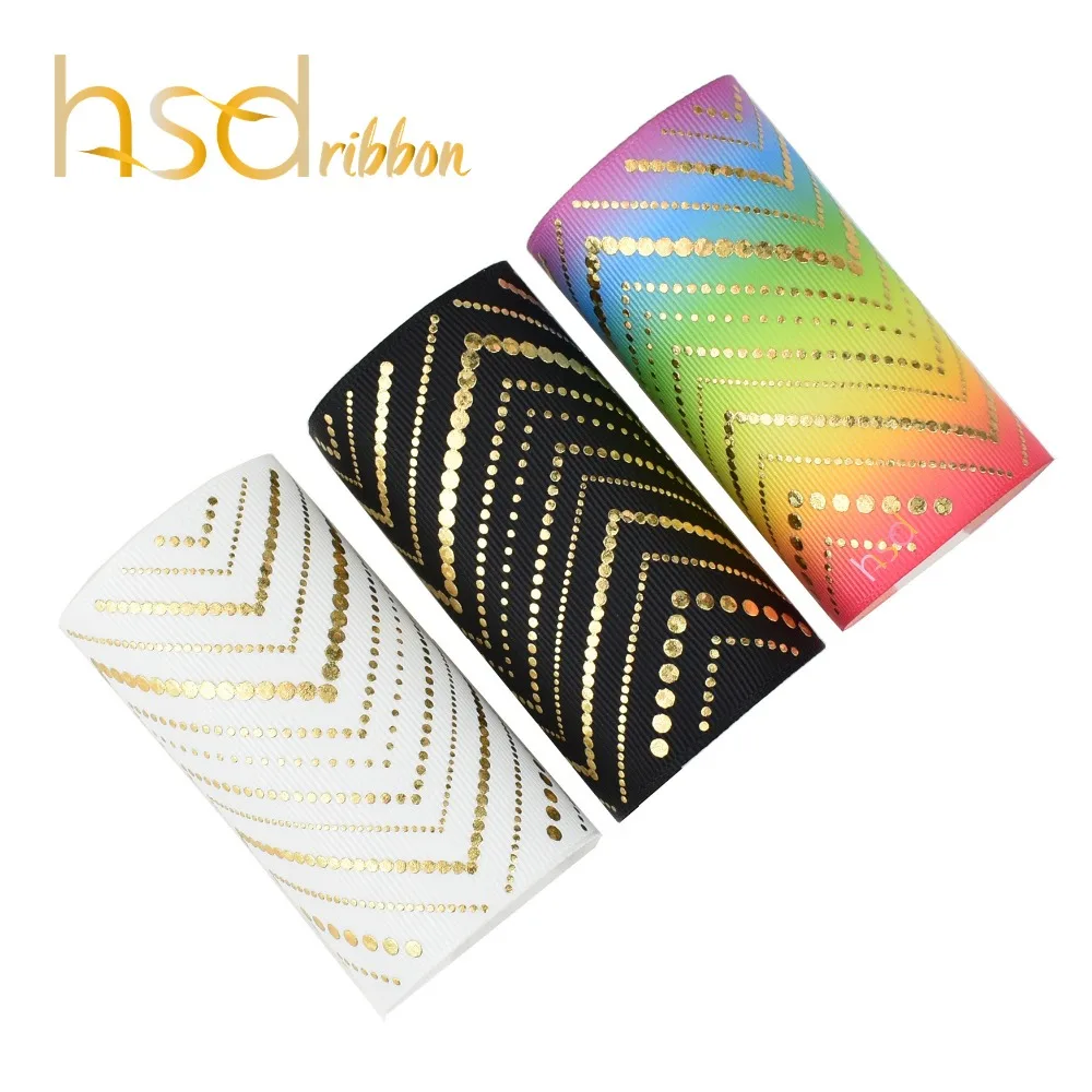 

HSDRibbon 75MM 3 inch custom printed Twill dots gold Foil Printed on Grosgrain Ribbon