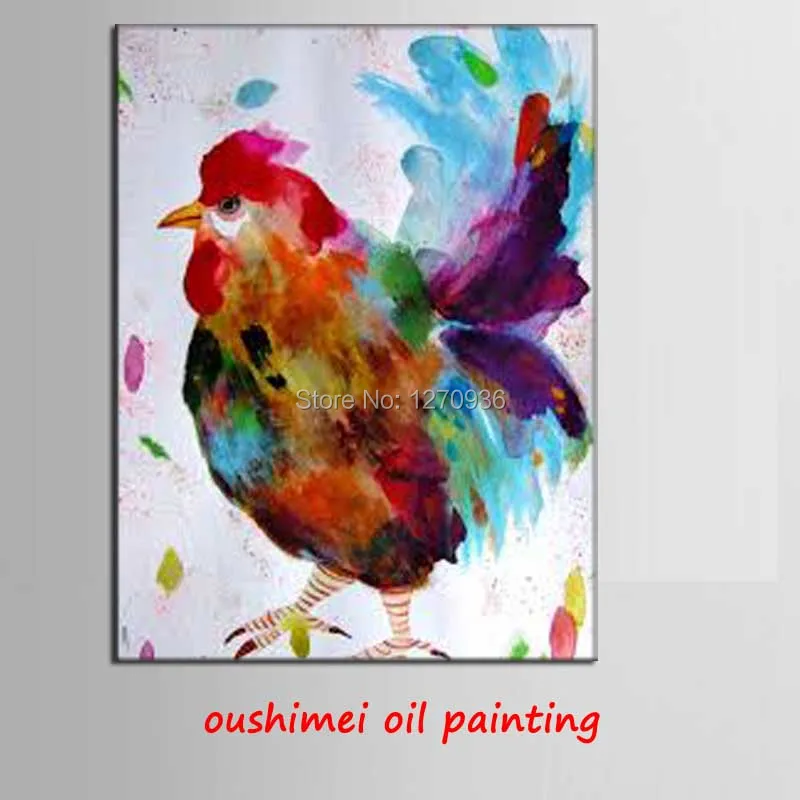 Beautiful abstract funny chicken oil painting on canvas abstract colors small animal chick oil painting for wall decoration