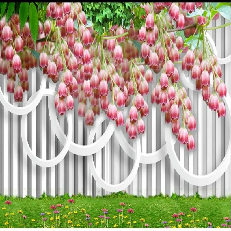 

wellyu Custom large - scale murals 3D stereo romantic tulip TV backdrop non - woven wallpaper papel de parede para quarto