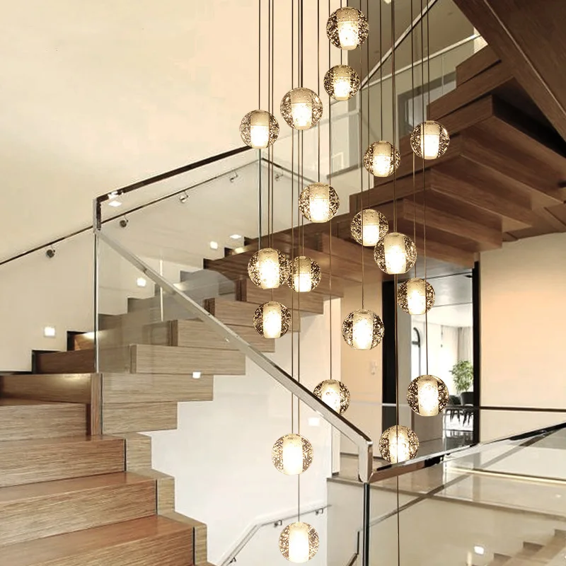 Luxury Modern Chandelier Lighting Large Staircase LED Crystal Lamp Fixtures Polished Steel Hanging Lustre Cristal