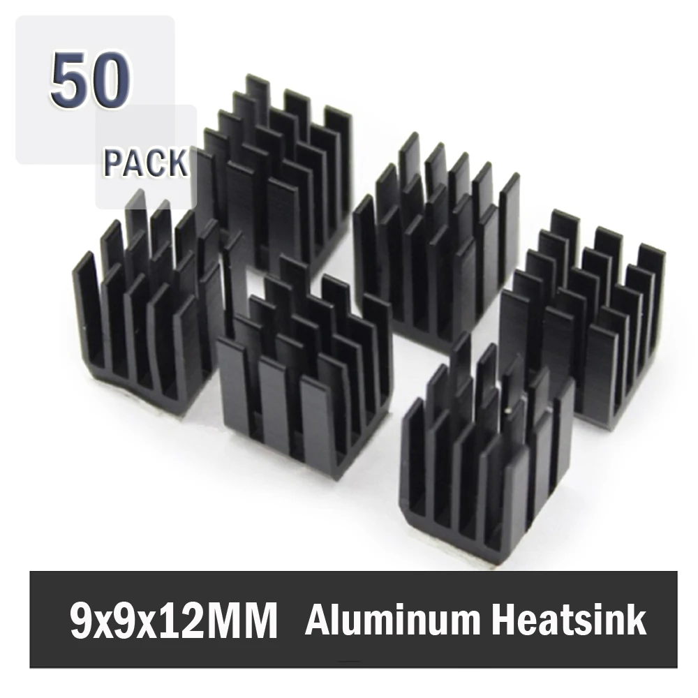 

50PCS Black 9x9x12mm Aluminum Heatsinks with Adhesive Tape for Mini IC Chipset Cooling Cooler 3D Printer Heat