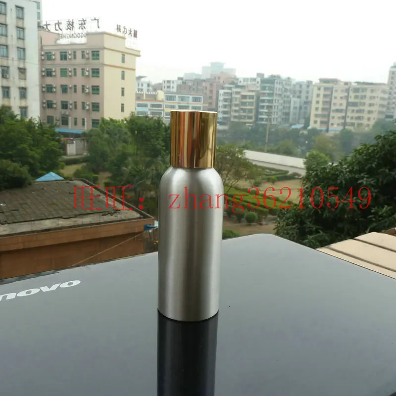 

100ml aluminum silver bottle With gold aluminum cap.cosmetic container, for essential oils,pharmaceutical raw materials