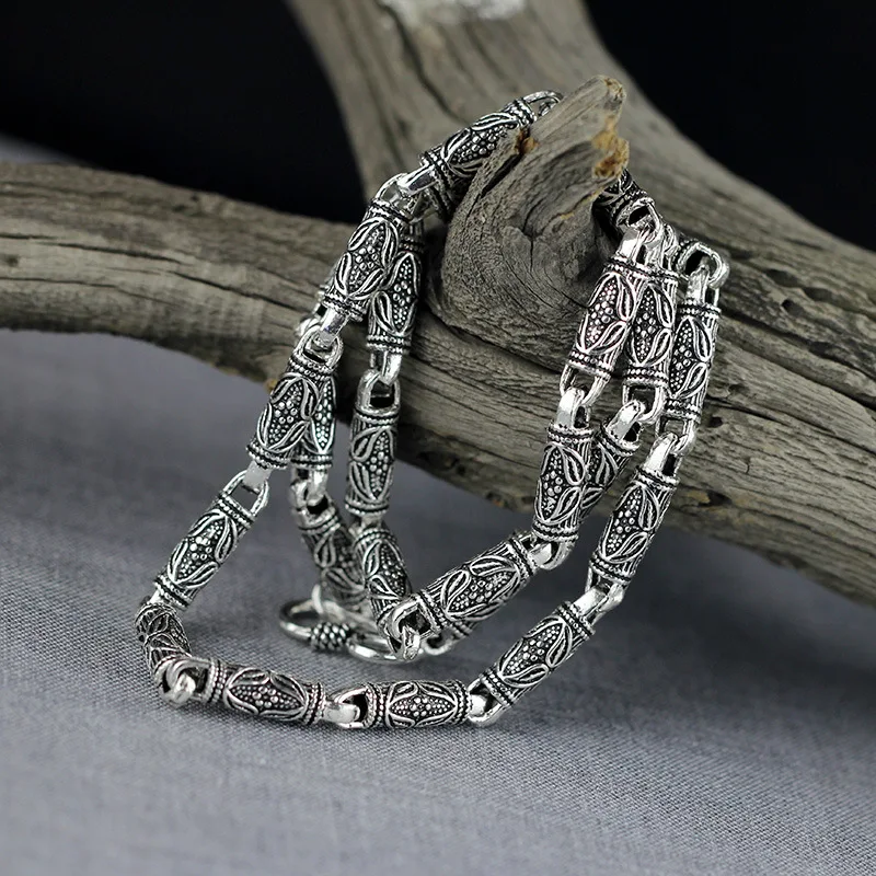 

Vintage Thai Silver Goods New Fashion Men Retro Court Men's Safety Chain S925 Sterling Silver Necklace