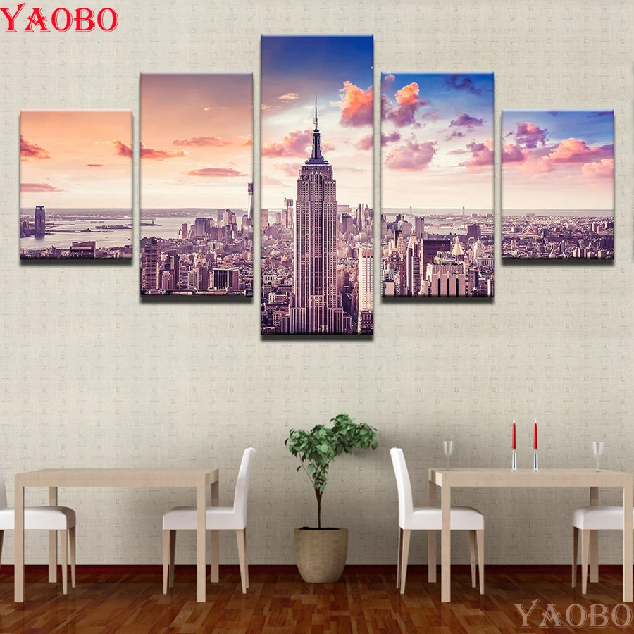 

5 pcs DIY Diamond Painting Full Square/round New York City Buildings landscape Diamond Embroidery Cross Stitch kit,Mosaic,decor