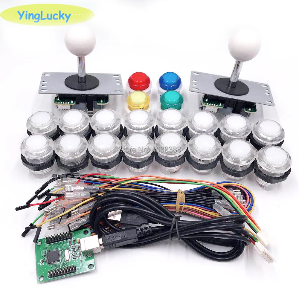 Arcade DIY Kits Parts 5Pin Joystick + 2x 24mm + 8x 30mm 5V LED Illuminated Push Buttons xin mo Zero Delay USB Encoder To PC