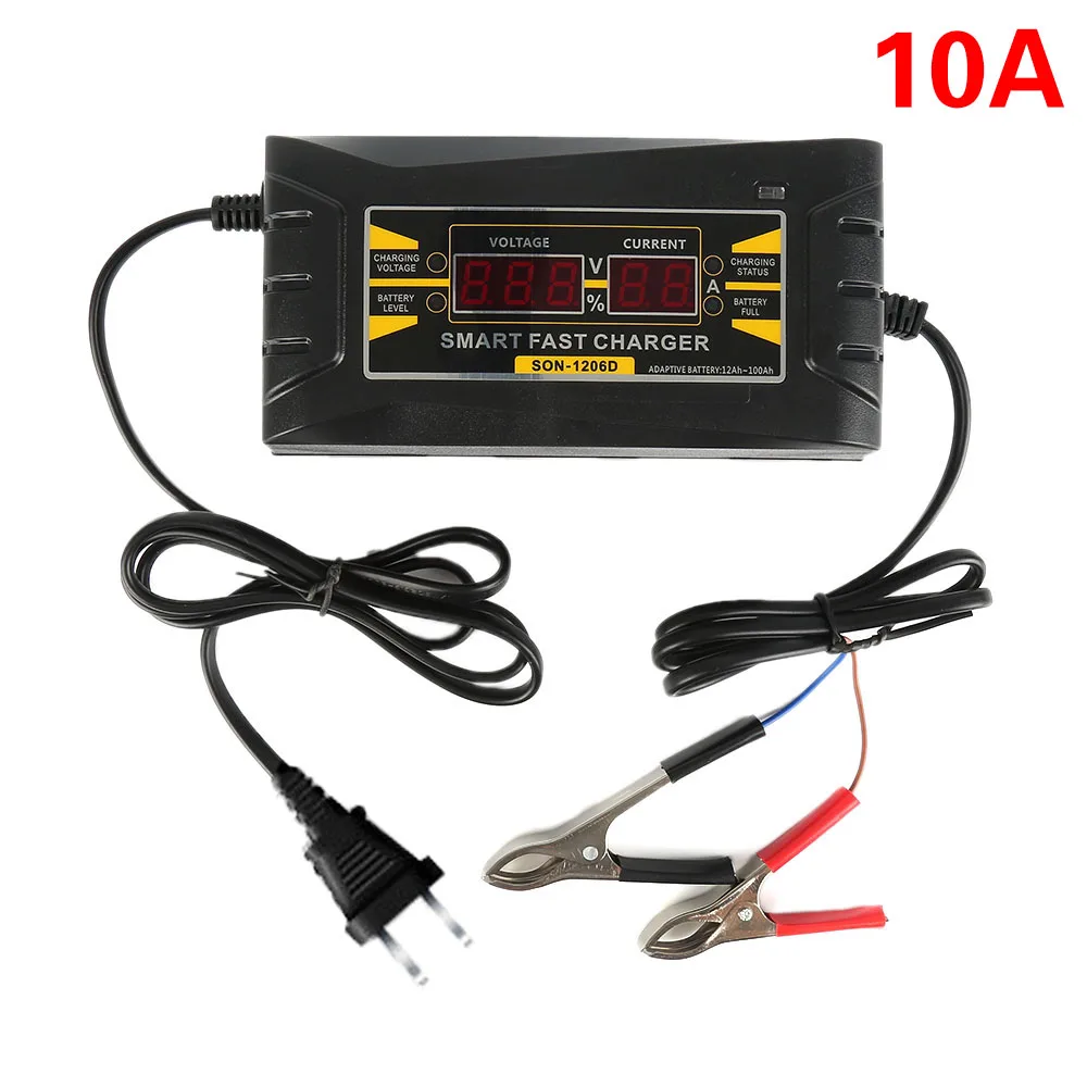 Asli Full Otomatis Cerdas 12 V 10A Asam/Gel Baterai Charger LCD Display Kami Uni Eropa Plug smart Fast Battery Charger