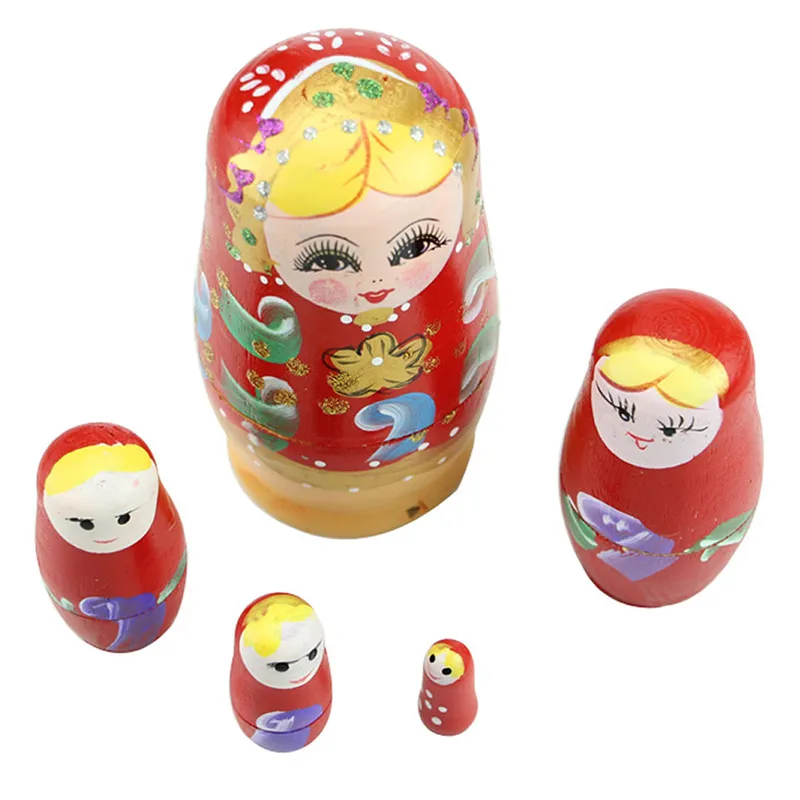 Exquisite 5 sztuk/zestaw lalki drewniane rosyjski gniazdowania babuszka Matryoshka ręcznie malowane prezent dla zabawka dla dzieci