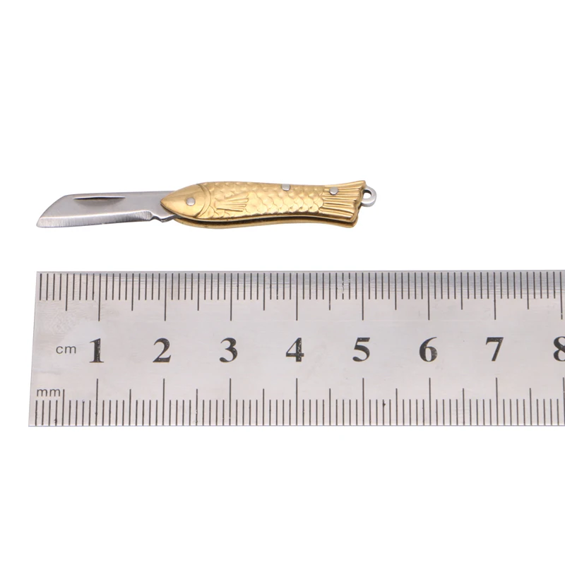 Fish-shape Keyring Pocket Keychain Tactical Small Folding Folder Knife Brass