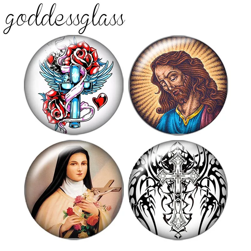 Cross Jesus Faith 10 Buah 12Mm/18Mm/20Mm/25Mm Kaca Foto Bulat Cabochon Demo Temuan Pembuatan Punggung Datar ZB0421