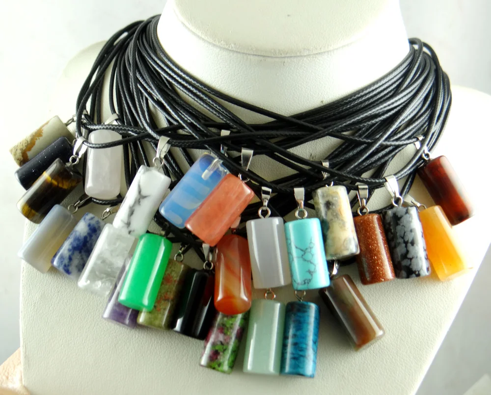 Natural stone Opal tiger eye Turquoises Quartz Crystal lapis cylinder Pendant for diy Jewelry making necklace Accessories