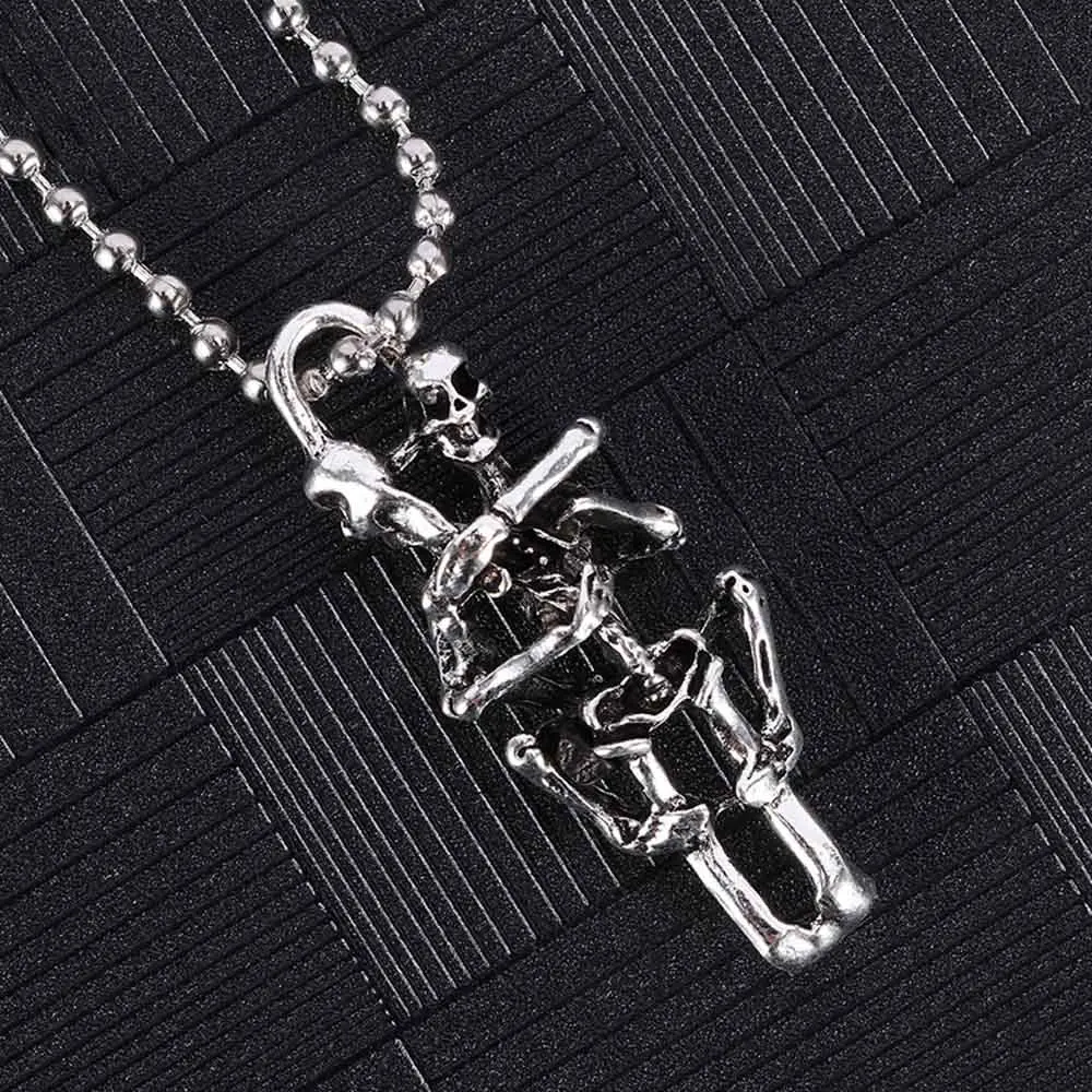 Stainless Steel Double Skull Pendant Chain Cross Necklace Men's Fashion Wild Black Jewelry New Arrival