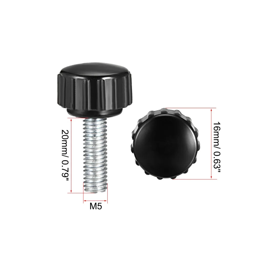 Uxcell 15pcs M4 M5 M6 Knurled Clamping Nut Knob Male Thread Straight Round Head Locking Knob Grip 30mm 20mm 10mm 15mm 16mm Long