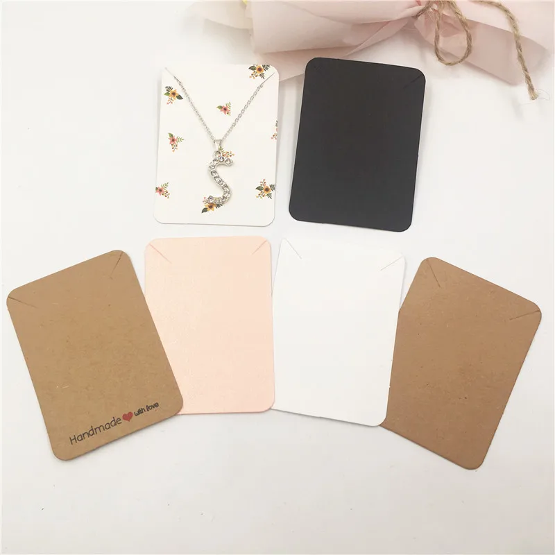 30Pcs/Lot Flowers Printed and Blank Kraft Paper Cardboard Colorful Popular Necklace Jewelry Displays Packaging Cards Customized