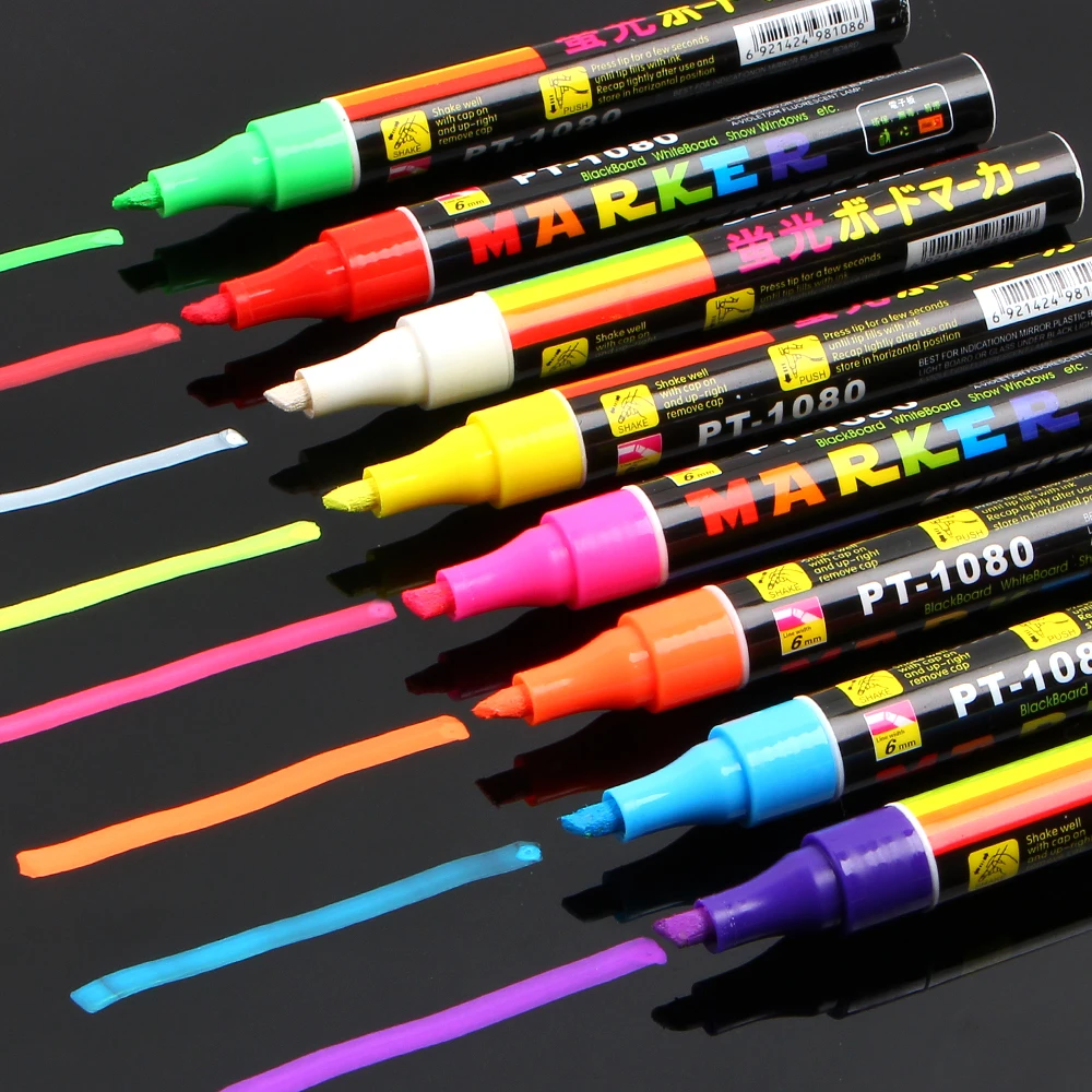 

8Colors 6mm Erasable Oblique Highlighter Pen Set Liquid Chalk Marker Pens Fluorescent Pen For kids office school supplies