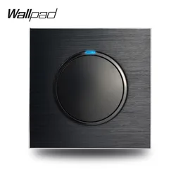 Wallpad L6 Aluminum Plate Random Click Push Return Button With Blue LED Indicator Black Metal 1 Gang 1 Way Wall Light Switch