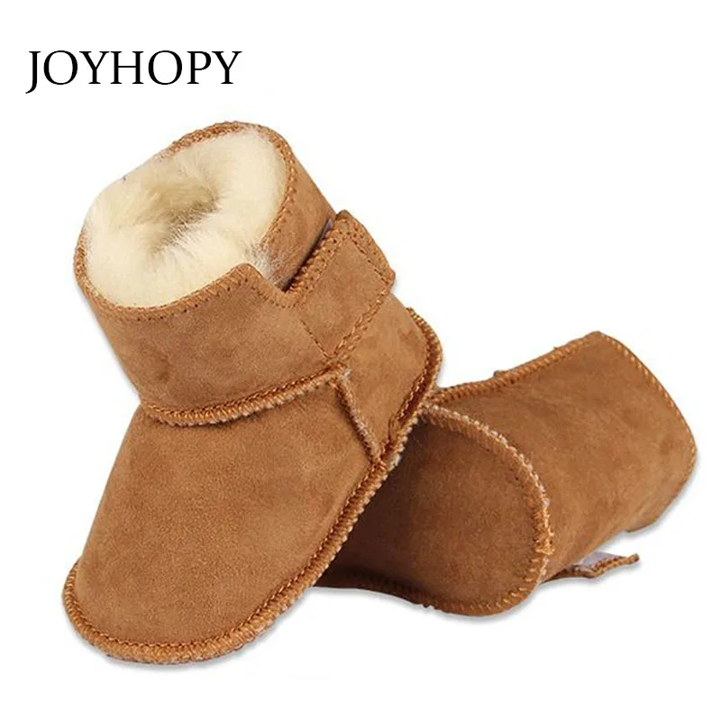 JOYHOPY winter baby First Walkers infants warm shoes Faux fur girls baby booties Leather boy baby boots