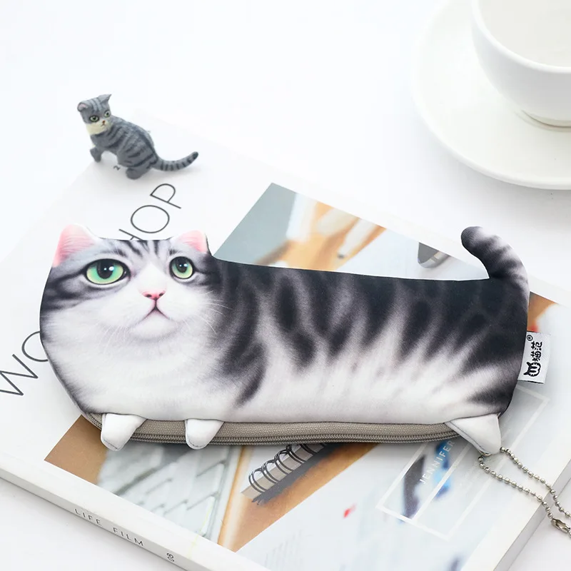 2018 NEW Kawaii Novelty Simulation Cartoon 3D Cat Pencil Case Soft cloth School Stationery Pen Bag Gift for Girl Boy Student