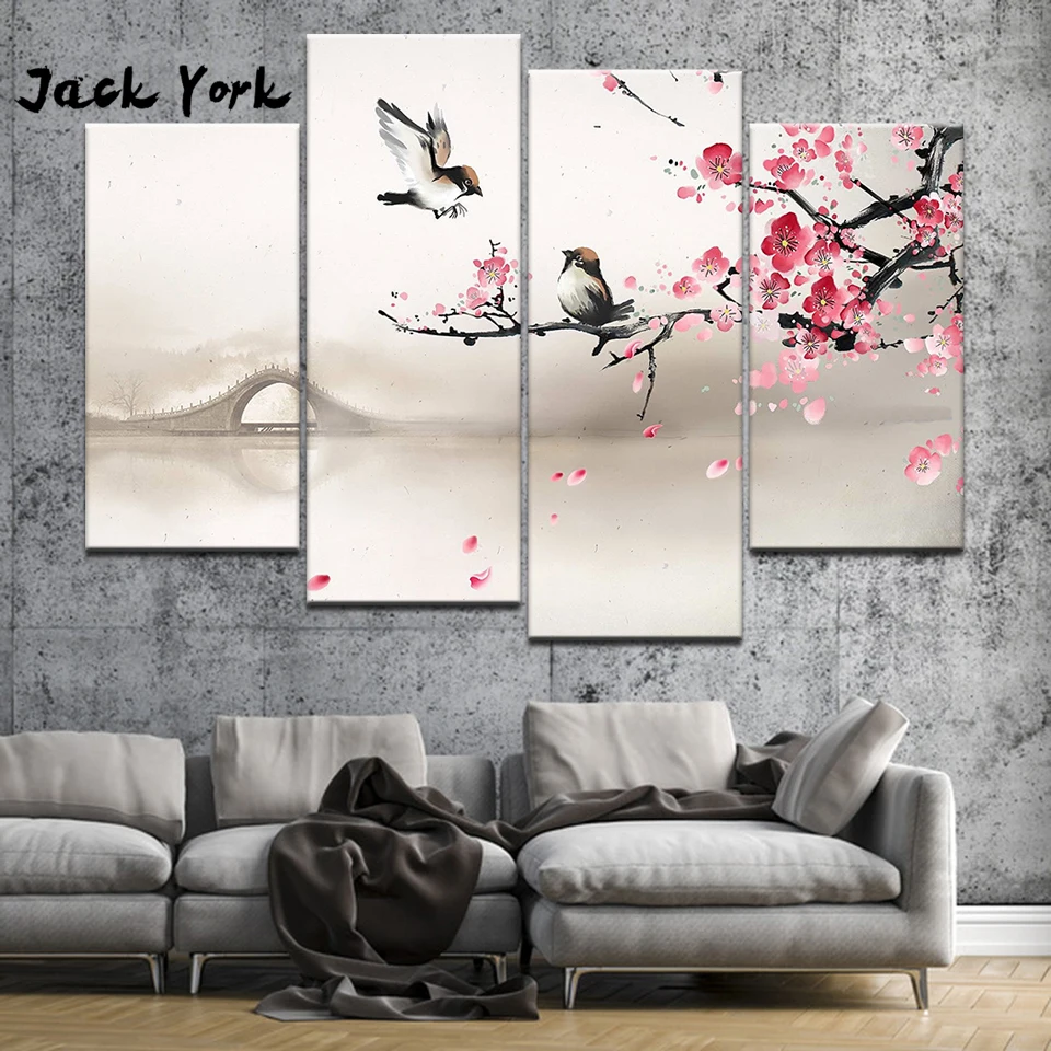 

Canvas Painting Plum blossom Chinese style classical 4 Pieces Wall Art Painting Modular Wallpapers Poster Print Home Decor