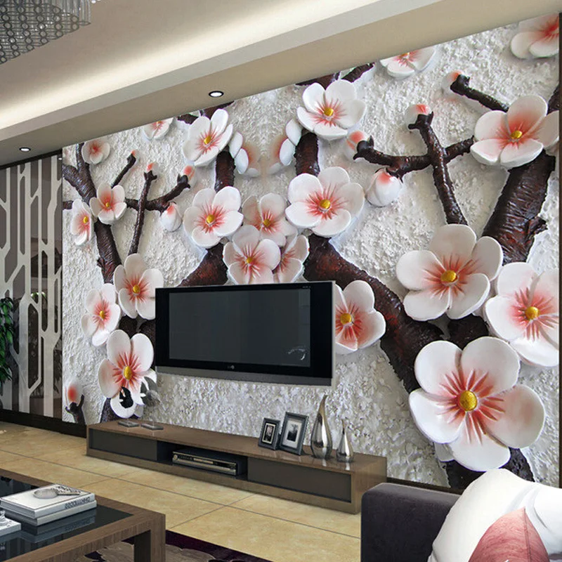 

Custom Any Size 3D Stereoscopic Relief Plum Flower Large Wall Painting Modern Living Room Sofa TV Backdrop Wall Cloth Home Decor